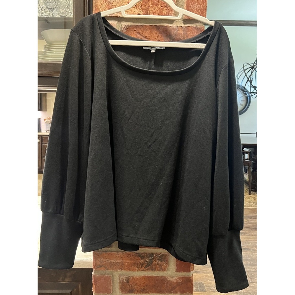 Eloquii Women's 26/28 Bamboo Blend Black Sweatshirt Boat Neck Long Sleeve
